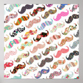Funny Girly Colorful Pattern Mustaches Poster (Voorkant)