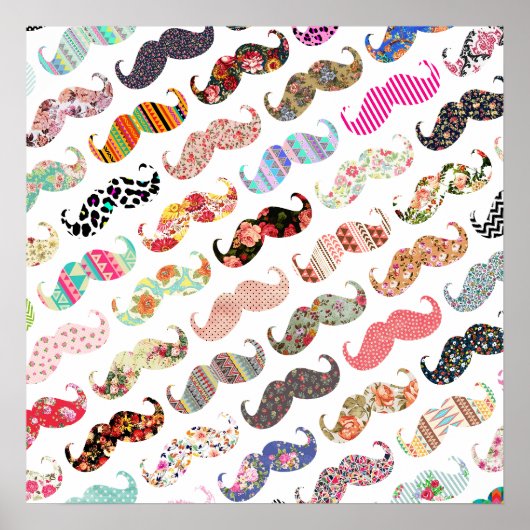 Funny Girly Colorful Pattern Mustaches Poster (Voorkant)