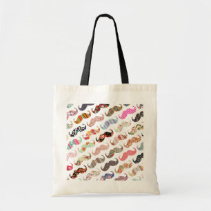 Funny Girly Colorful Pattern Mustaches Tote Bag