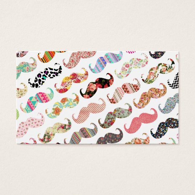 Funny Girly Colorful Pattern Mustaches Visitekaartjes (Voorkant)