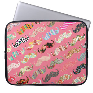 Funny Girly Colorful Pink Aztec Patronen Mustaches Laptop Sleeve
