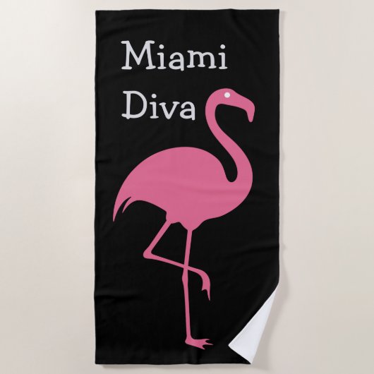 Funny Girly Diva Pink Flamingo Strandlaken (Voorkant)