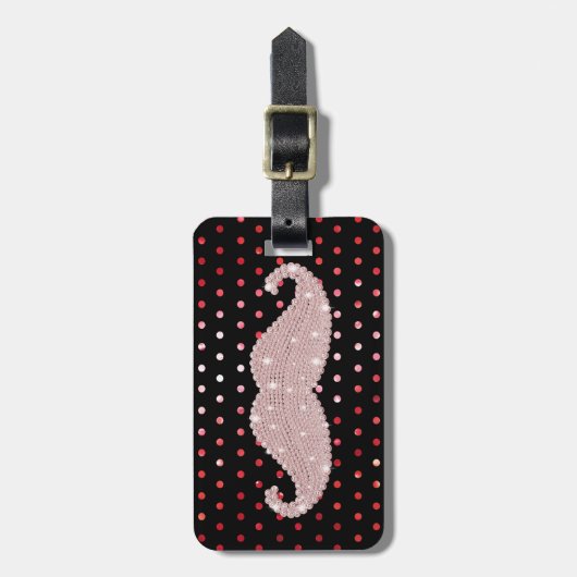 Funny Girly Pink Bling Mustache Polka Dots Pattern Bagagelabel (Voorkant verticaal)