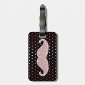Funny Girly Pink Bling Mustache Polka Dots Pattern Bagagelabel (Achterkant verticaal)
