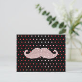 Funny Girly Pink Bling Mustache Polka Dots Pattern Briefkaart (Staand voorkant)