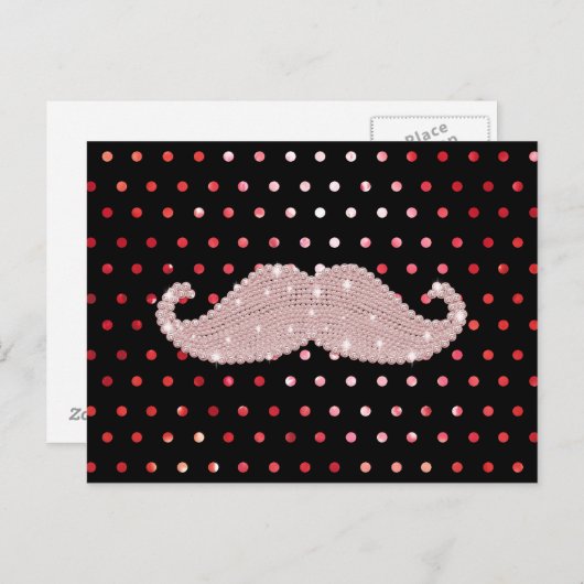 Funny Girly Pink Bling Mustache Polka Dots Pattern Briefkaart (Voorkant / Achterkant)