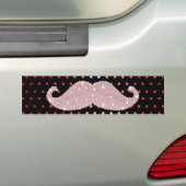 Funny Girly Pink Bling Mustache Polka Dots Pattern Bumpersticker (Op auto)