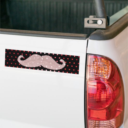 Funny Girly Pink Bling Mustache Polka Dots Pattern Bumpersticker (Op Truck)