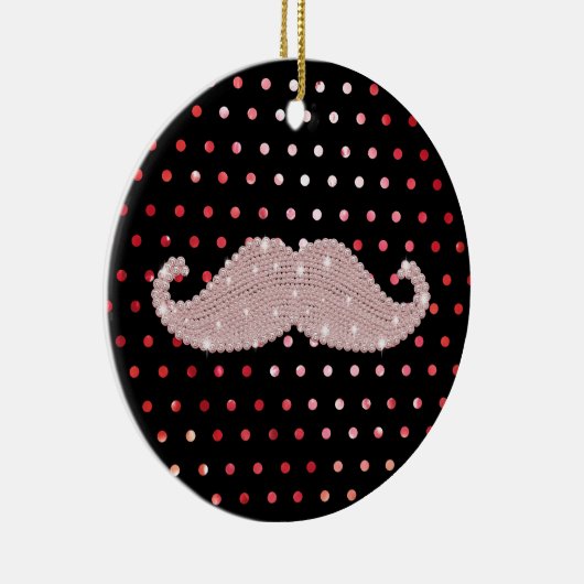 Funny Girly Pink Bling Mustache Polka Dots Pattern Keramisch Ornament (Rechts)