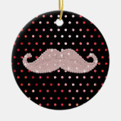 Funny Girly Pink Bling Mustache Polka Dots Pattern Keramisch Ornament (Voorkant)