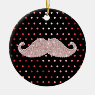 Funny Girly Pink Bling Mustache Polka Dots Pattern Keramisch Ornament