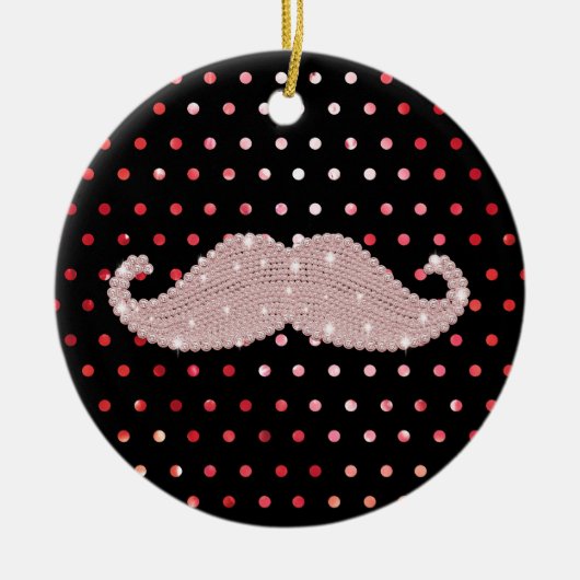 Funny Girly Pink Bling Mustache Polka Dots Pattern Keramisch Ornament (Voorkant)