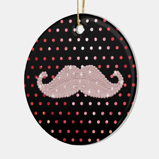 Funny Girly Pink Bling Mustache Polka Dots Pattern Keramisch Ornament (Links)