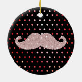 Funny Girly Pink Bling Mustache Polka Dots Pattern Keramisch Ornament (Achterkant)