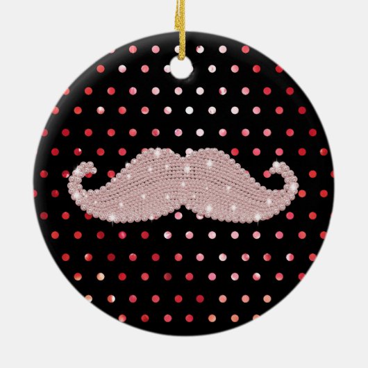 Funny Girly Pink Bling Mustache Polka Dots Pattern Keramisch Ornament (Achterkant)