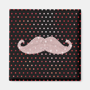 Funny Girly Pink Bling Mustache Polka Dots Pattern Magneet