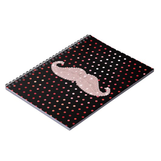 Funny Girly Pink Bling Mustache Polka Dots Pattern Notitieboek (Linkerzijde)