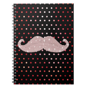 Funny Girly Pink Bling Mustache Polka Dots Pattern Notitieboek