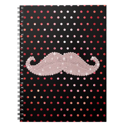 Funny Girly Pink Bling Mustache Polka Dots Pattern Notitieboek (Voorkant)