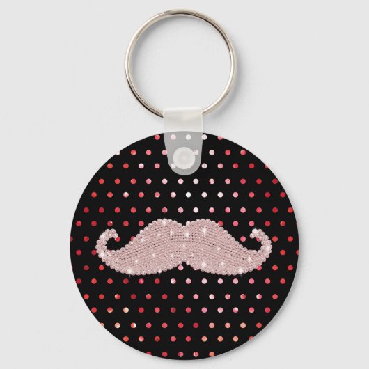 Funny Girly Pink Bling Mustache Polka Dots Pattern Sleutelhanger (Voorkant)