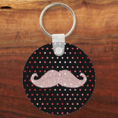 Funny Girly Pink Bling Mustache Polka Dots Pattern Sleutelhanger (Voorkant)