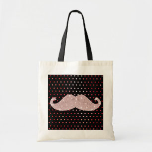 Funny Girly Pink Bling Mustache Polka Dots Pattern Tote Bag