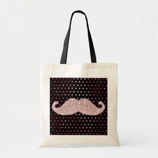 Funny Girly Pink Bling Mustache Polka Dots Pattern Tote Bag (Voorkant)