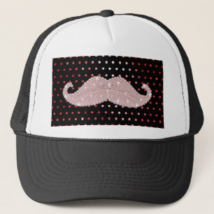 Funny Girly Pink Bling Mustache Polka Dots Pattern Trucker Pet