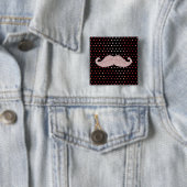 Funny Girly Pink Bling Mustache Polka Dots Pattern Vierkante Button 5,1 Cm (In situ)