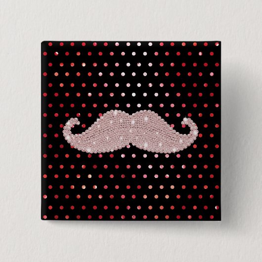 Funny Girly Pink Bling Mustache Polka Dots Pattern Vierkante Button 5,1 Cm (Voorkant)