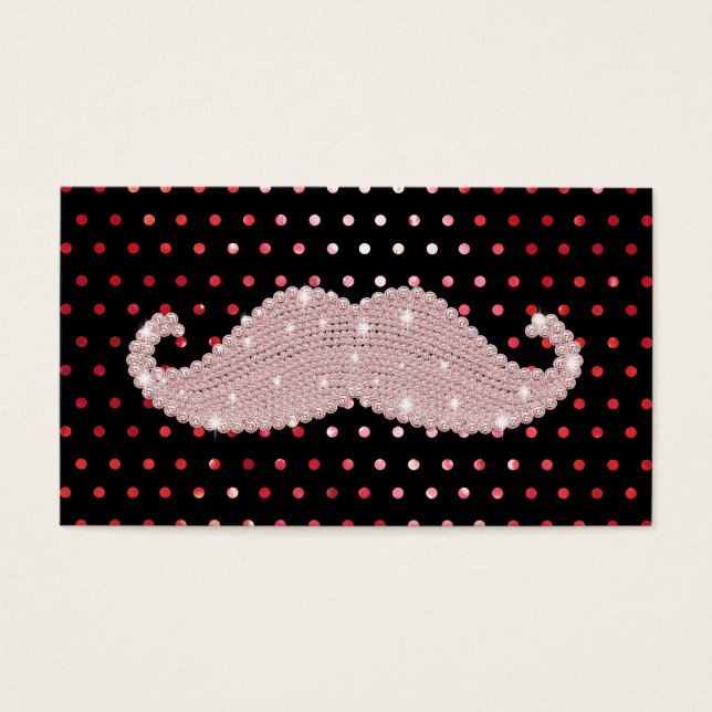 Funny Girly Pink Bling Mustache Polka Dots Pattern Visitekaartjes (Voorkant)