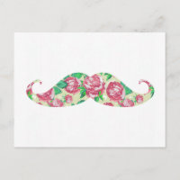 Funny Girly Pink Green White Floral Mustache