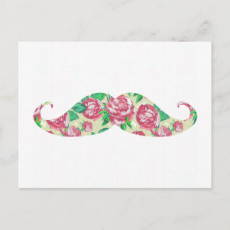 Funny Girly Pink Green White Floral Mustache Briefkaart