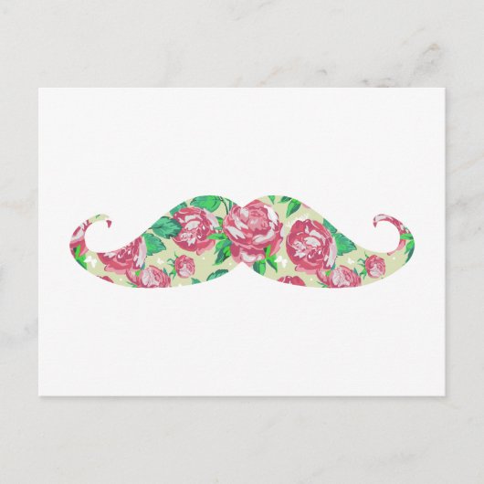 Funny Girly Pink Green White Floral Mustache Briefkaart (Voorkant)