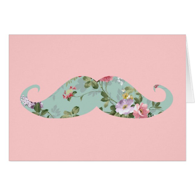 Funny Girly  Red Pink Floral Mustache (Voorkant Horizontaal)