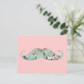 Funny Girly  Red Pink Floral Mustache Briefkaart (Staand voorkant)