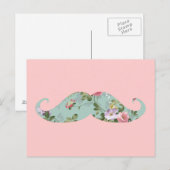 Funny Girly  Red Pink Floral Mustache Briefkaart (Voorkant / Achterkant)