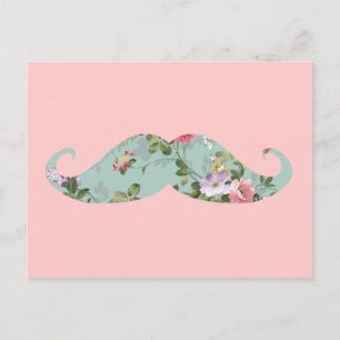 Funny Girly  Red Pink Floral Mustache Briefkaart