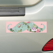 Funny Girly Red Pink Floral Mustache Bumpersticker (Op auto)