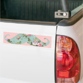 Funny Girly Red Pink Floral Mustache Bumpersticker (Op Truck)