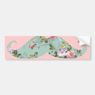 Funny Girly Red Pink Floral Mustache Bumpersticker