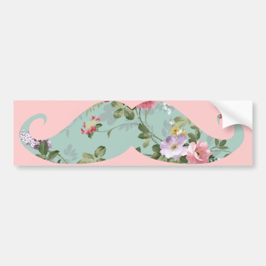 Funny Girly Red Pink Floral Mustache Bumpersticker (Voorkant)