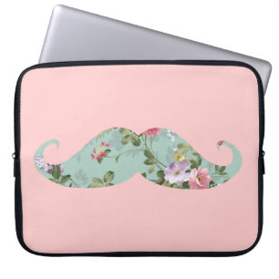 Funny Girly  Red Pink Floral Mustache Laptop Sleeve