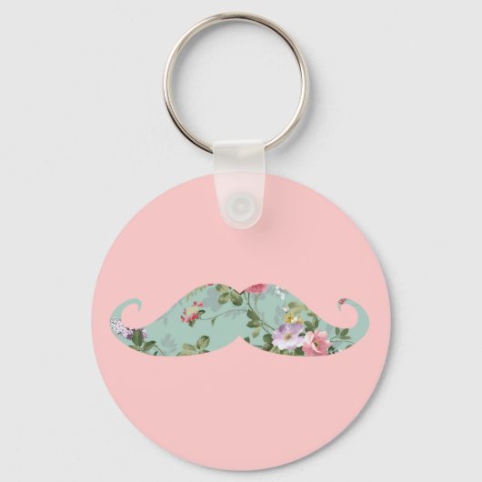 Funny Girly  Red Pink Floral Mustache Sleutelhanger (Voorkant)