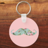 Funny Girly  Red Pink Floral Mustache Sleutelhanger (Voorkant)