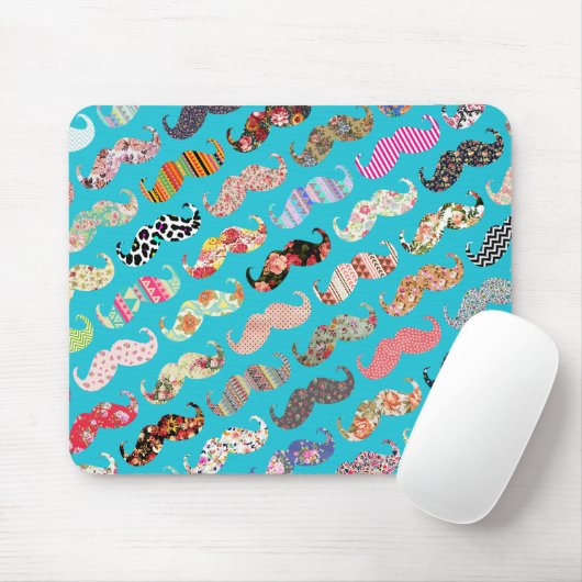 Funny Girly Turquoise Floral Aztec Mustaches Muismat (Met muis)