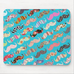 Funny Girly Turquoise Floral Aztec Mustaches Muismat