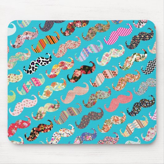 Funny Girly Turquoise Floral Aztec Mustaches Muismat (Voorkant)