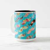 Funny Girly Turquoise Floral Aztec Mustaches Tweekleurige Koffiemok (Voorkant links)