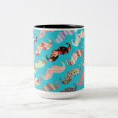 Funny Girly Turquoise Floral Aztec Mustaches Tweekleurige Koffiemok (Center)